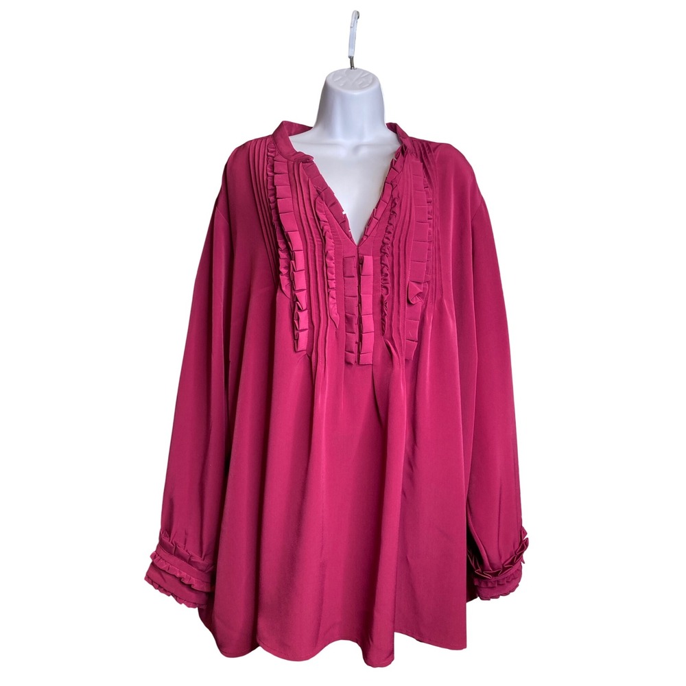 Silhouettes Womens Fuchsia Ruffled Trim Long Sleeve Blouse Sz 3X Feminine Boho